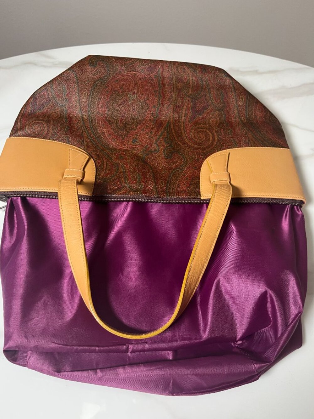 ETRO Milano Arnica Paisley Coated Canvas Leather Zip Tote - Picture 11 of 13